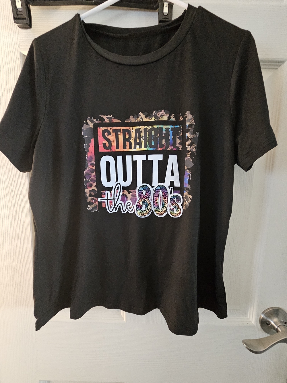 SHEIN Black Short Sleeve Tee with Colorful 'Straight Outta the 80s' Graphic